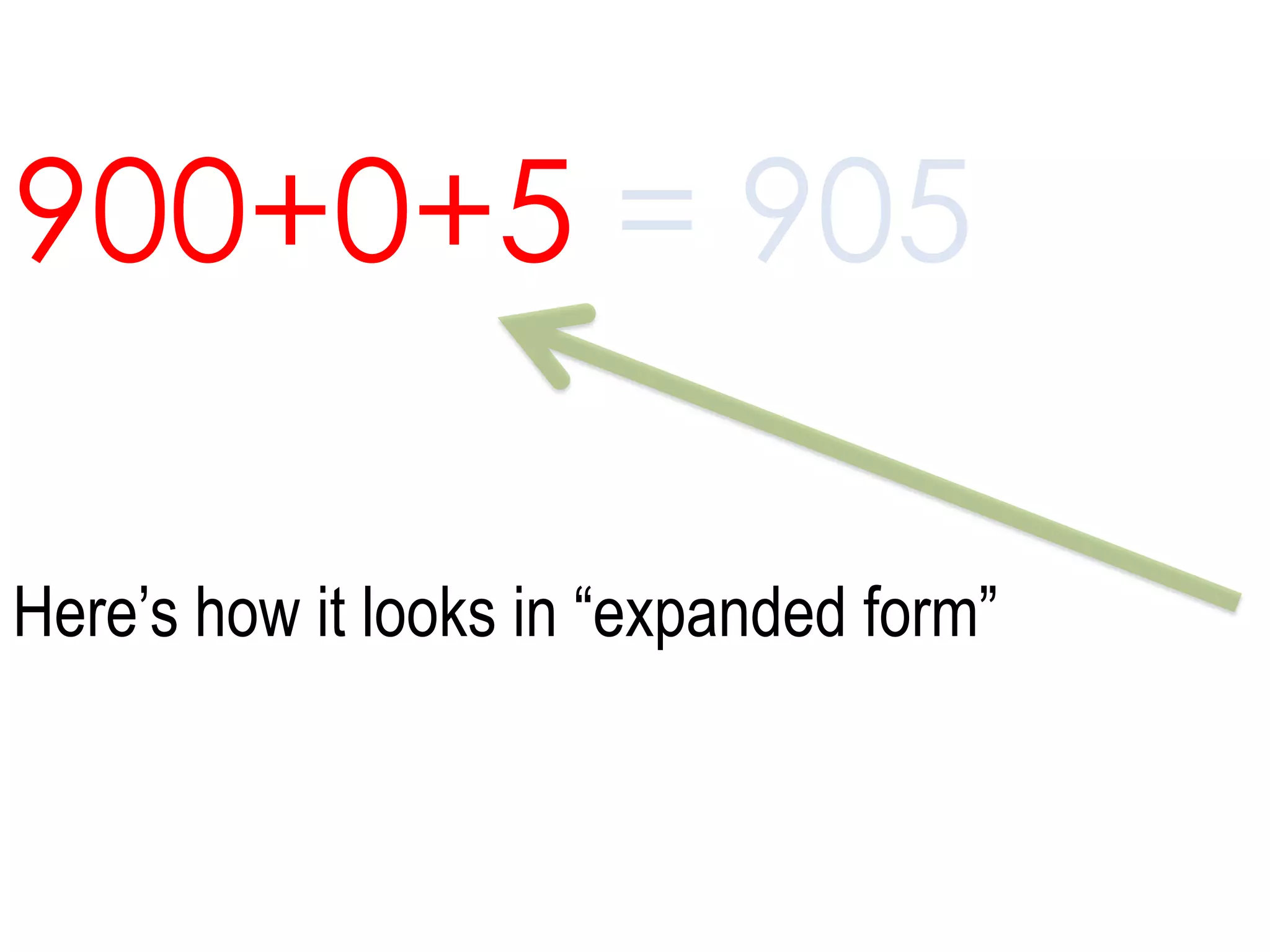 900+0+5 = 905Here’s how it looks in “expanded form” 