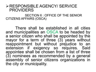 Osca Number Expanded senior citizen act | PPTX