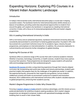 Expanding Horizons: Exploring PG Courses in a Vibrant Indian Academic Expanding Horizons: Exploring PG Courses in a Vibrant Indian Academic