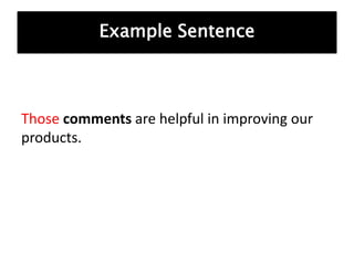 Those comments are helpful in improving our
products.
Example Sentence
 