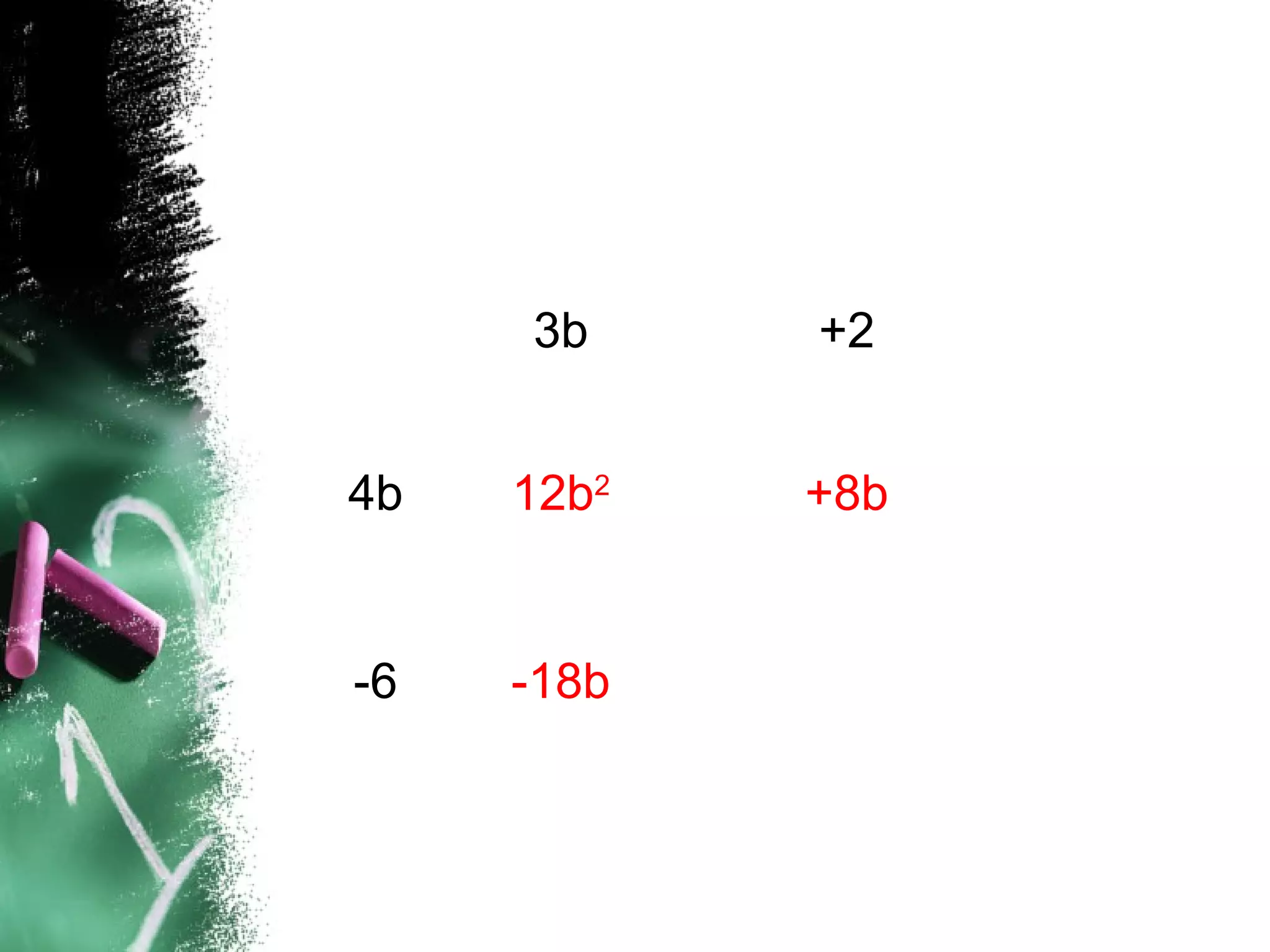 3b +2
4b 12b2
+8b
-6 -18b
 