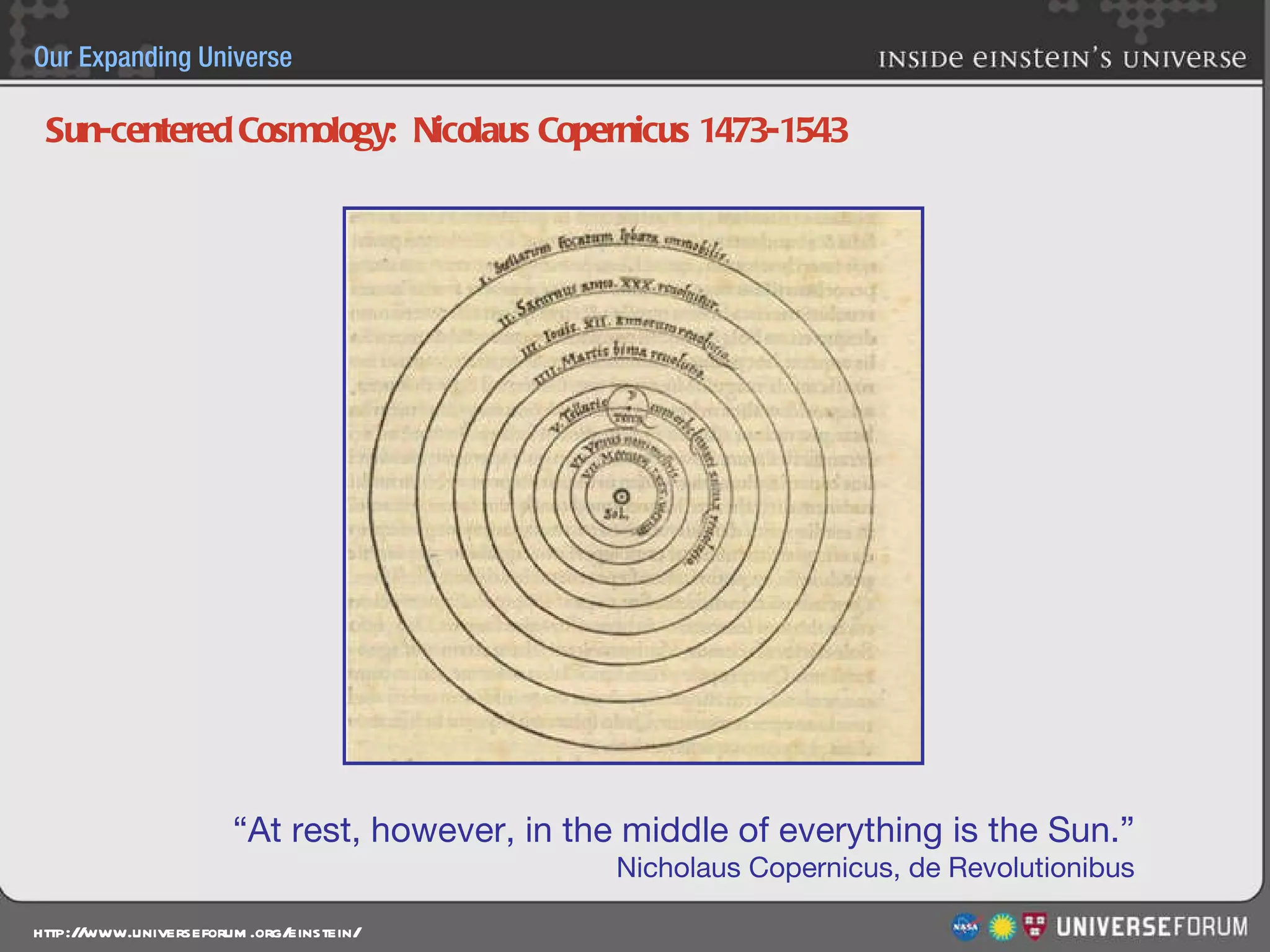 Sun-centered Cosmology:   Nicolaus Copernicus 1473-1543 “ At rest, however, in the middle of everything is the Sun.” Nicholaus Copernicus, de Revolutionibus 
