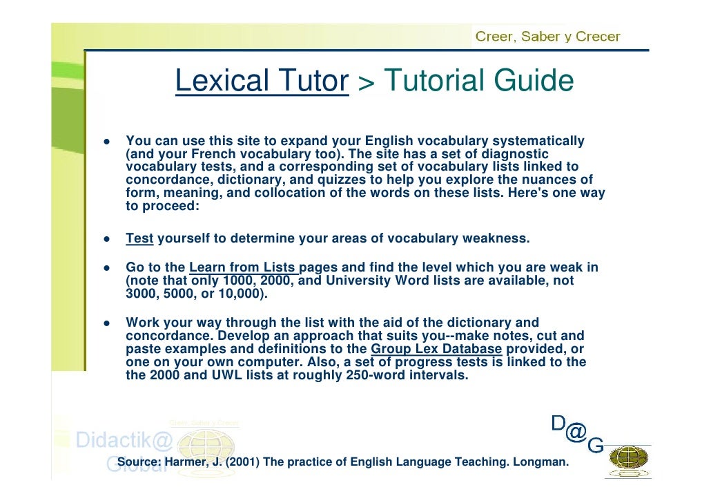 Expanding vocabulary with lextutor
