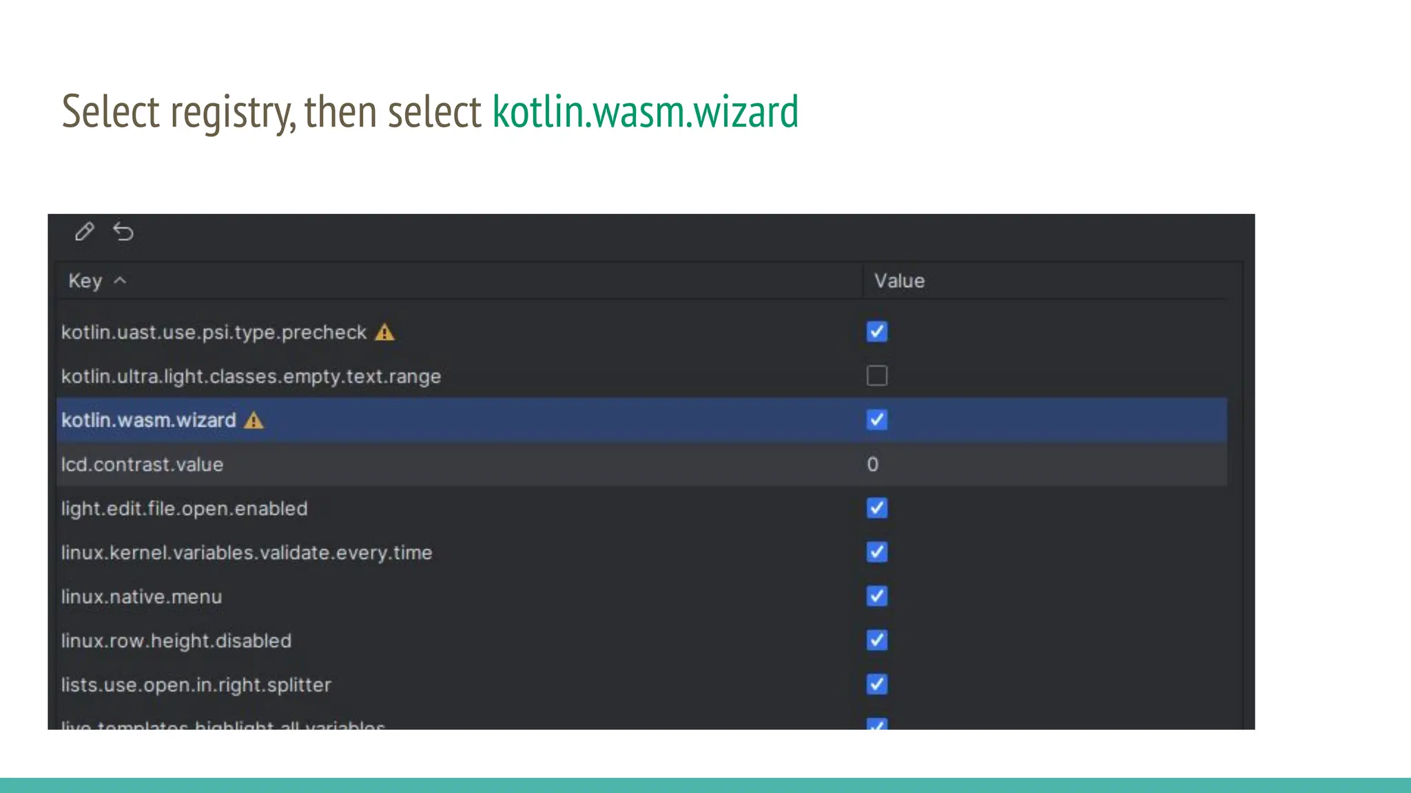 Select registry,then select kotlin.wasm.wizard
 