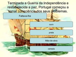 Terminada a Guerra da Independência e restabelecida a paz, Portugal começou a tomar consciência dos seus problemas.