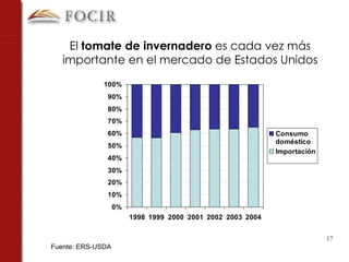 El  tomate de invernadero  es cada vez más importante en el mercado de Estados Unidos Fuente: ERS-USDA 