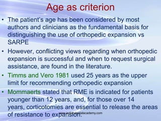 • Further confusion is added by several
case reports in which orthopedic maxillary
expanders has been shown to be
successf...