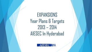 EXPANSIONS
Year Plans & Targets
    2013 – 2014
AIESEC In Hyderabad
 