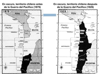 En oscuro, territorio chileno antes   En oscuro, territorio chileno después
 de la Guerra del Pacífico (1879)        de la Guerra del Pacífico (1929)
 