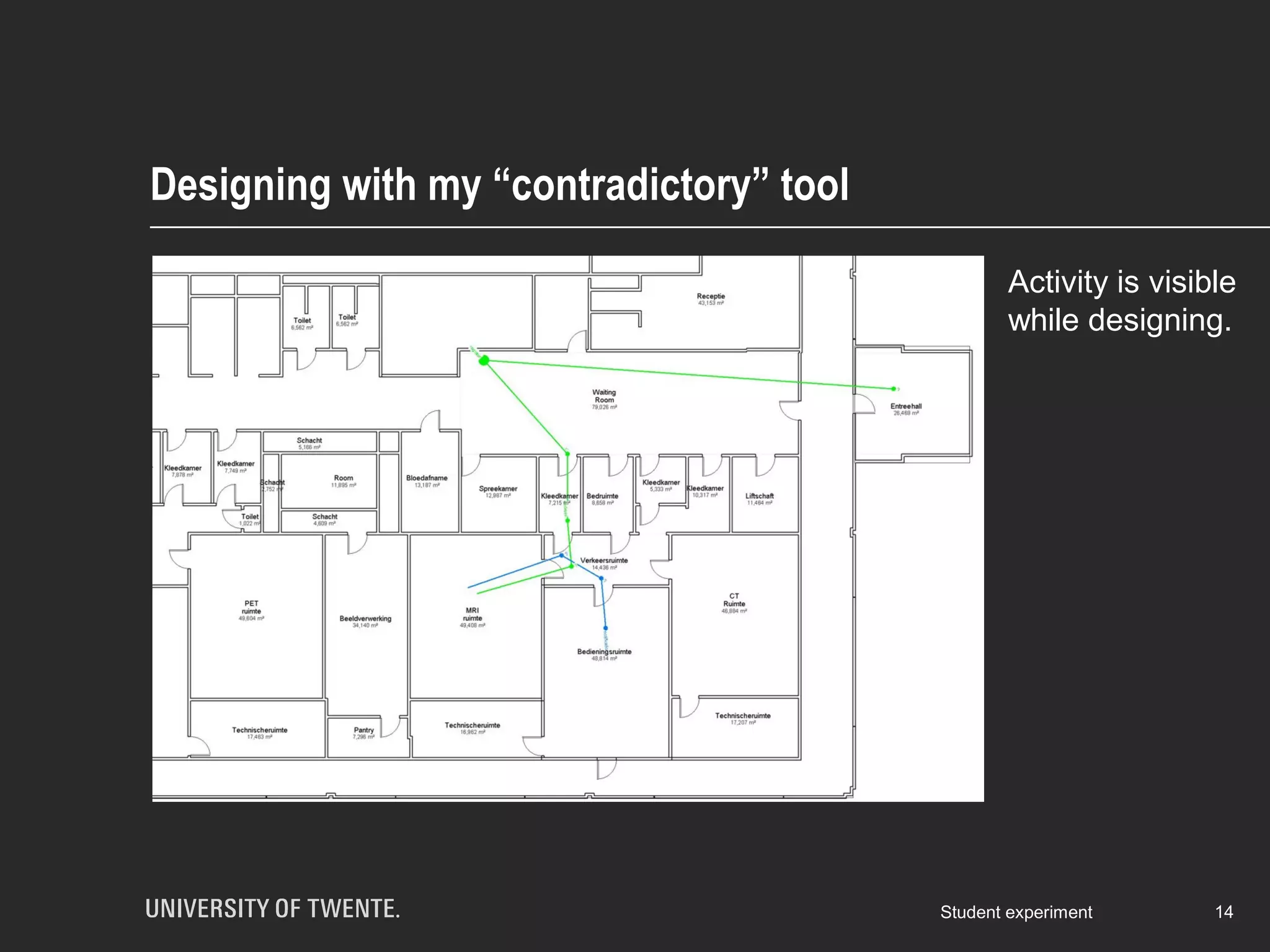Designing with my “contradictory” tool
14Student experiment
Activity is visible
while designing.
 