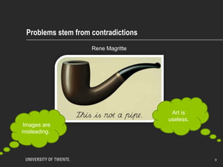 Problems stem from contradictions
9
Images are
misleading.
Art is
useless.
Rene Magritte
 