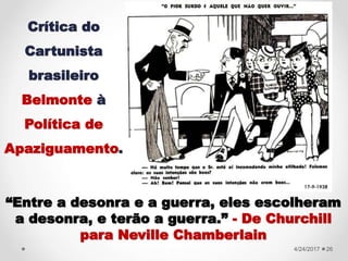 Crítica do
Cartunista
brasileiro
Belmonte à
Política de
Apaziguamento.
26
“Entre a desonra e a guerra, eles escolheram
a d...