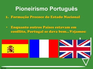 Pioneirismo PortuguêsFormação Precoce do Estado NacionalEnquanto outros Países estavam em conflito, Portugal se dava bem...Vejamos: