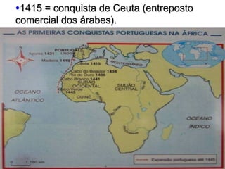 •1415 = conquista de Ceuta (entreposto1415 = conquista de Ceuta (entreposto
comercial dos árabes).comercial dos árabes).
 