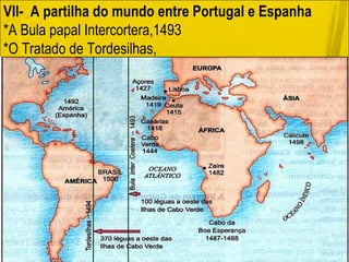 Vll-  A partilha do mundo entre Portugal e Espanha *A Bula papal Intercortera,1493 *O Tratado de Tordesilhas, 