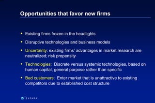 126
6XXXX
Opportunities that favor new firms
 Existing firms frozen in the headlights
 Disruptive technologies and busin...
