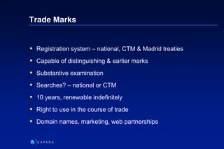174
6XXXX
Trade Marks
 Registration system – national, CTM & Madrid treaties
 Capable of distinguishing & earlier marks
...