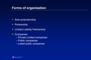 178
6XXXX
Forms of organization
 Sole proprietorship
 Partnership
 Limited Liability Partnership
 Companies
– Private ...