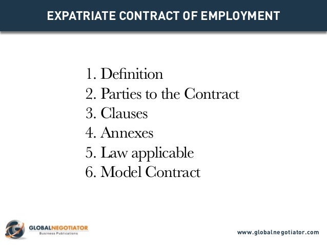 agreement employment definition EXPATRIATE and CONTRACT OF EMPLOYMENT  Contract Template