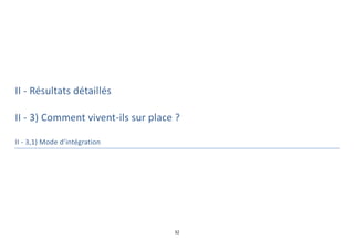 32
II - Résultats détaillés
II - 3) Comment vivent-ils sur place ?
II - 3,1) Mode d’intégration
 