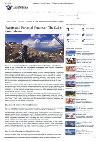 Expats & Personal Finances -  the Swiss Conundrum