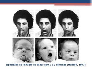 capacidade de imitação de bebês com 2 e 3 semanas (Meltzoff, 1977)
 