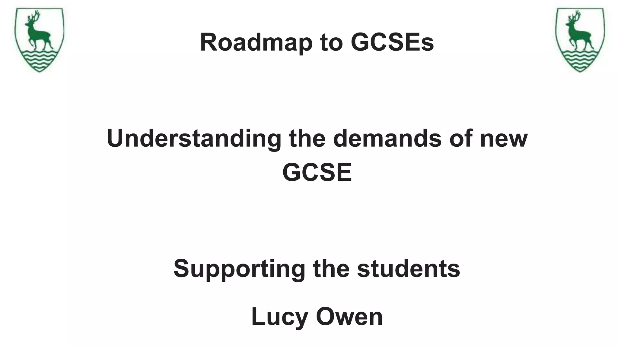 Roadmap to GCSEs
Understanding the demands of new
GCSE
Supporting the students
Lucy Owen
 