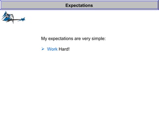 My expectations are very simple: Work  Hard! Expectations 