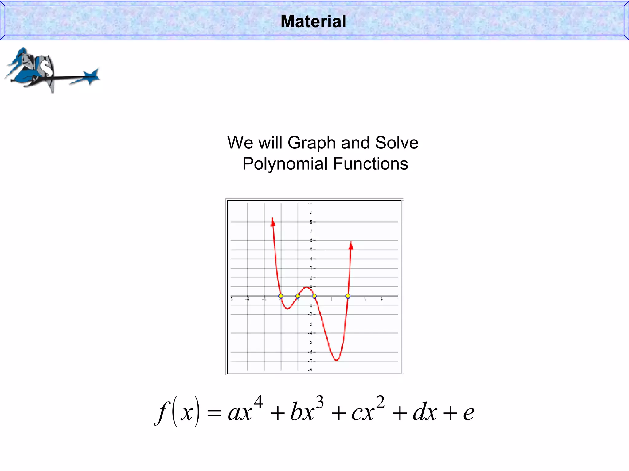 We will Graph and Solve  Polynomial Functions Material 