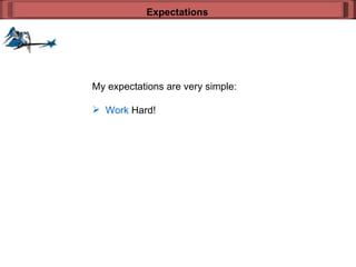 My expectations are very simple: Work  Hard! Expectations 