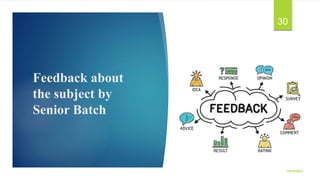 Feedback about
the subject by
Senior Batch
10/19/2023
30
 