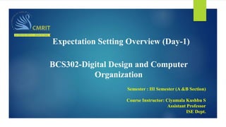 Expectation Setting Overview (Day-1)
BCS302-Digital Design and Computer
Organization
Semester : III Semester (A &B Section)
Course Instructor: Ciyamala Kushbu S
Assistant Professor
ISE Dept.
 