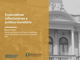 Expectativas
inflacionárias e
política monetária
Bruno Paim
Núcleo de Estudos de Política Econômica
Centro de Estudos Econômicos e Sociais
FEE
 