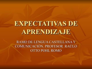 EXPECTATIVAS DE APRENDIZAJE RAMO DE LENGUA CASTELLANA Y COMUNICACIÓN. PROFESOR  RAÚLO OTTO POHL ROMO 