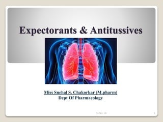 Expectorants & Antitussives
Miss Snehal S. Chakorkar (M.pharm)
Dept Of Pharmacology
5-Oct-19 1
 