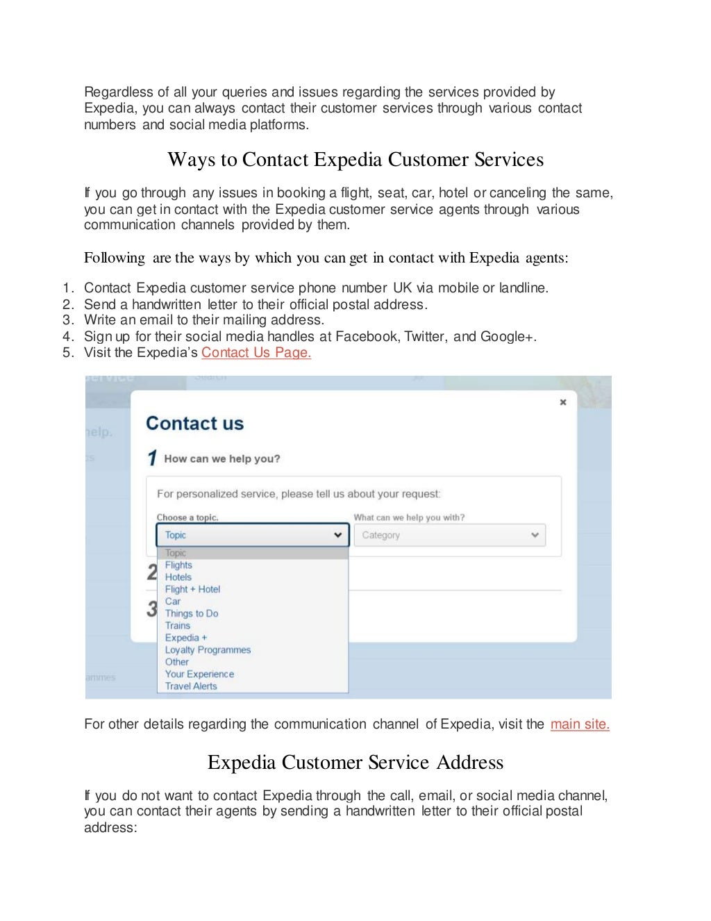 Expedia customer service numbers uk