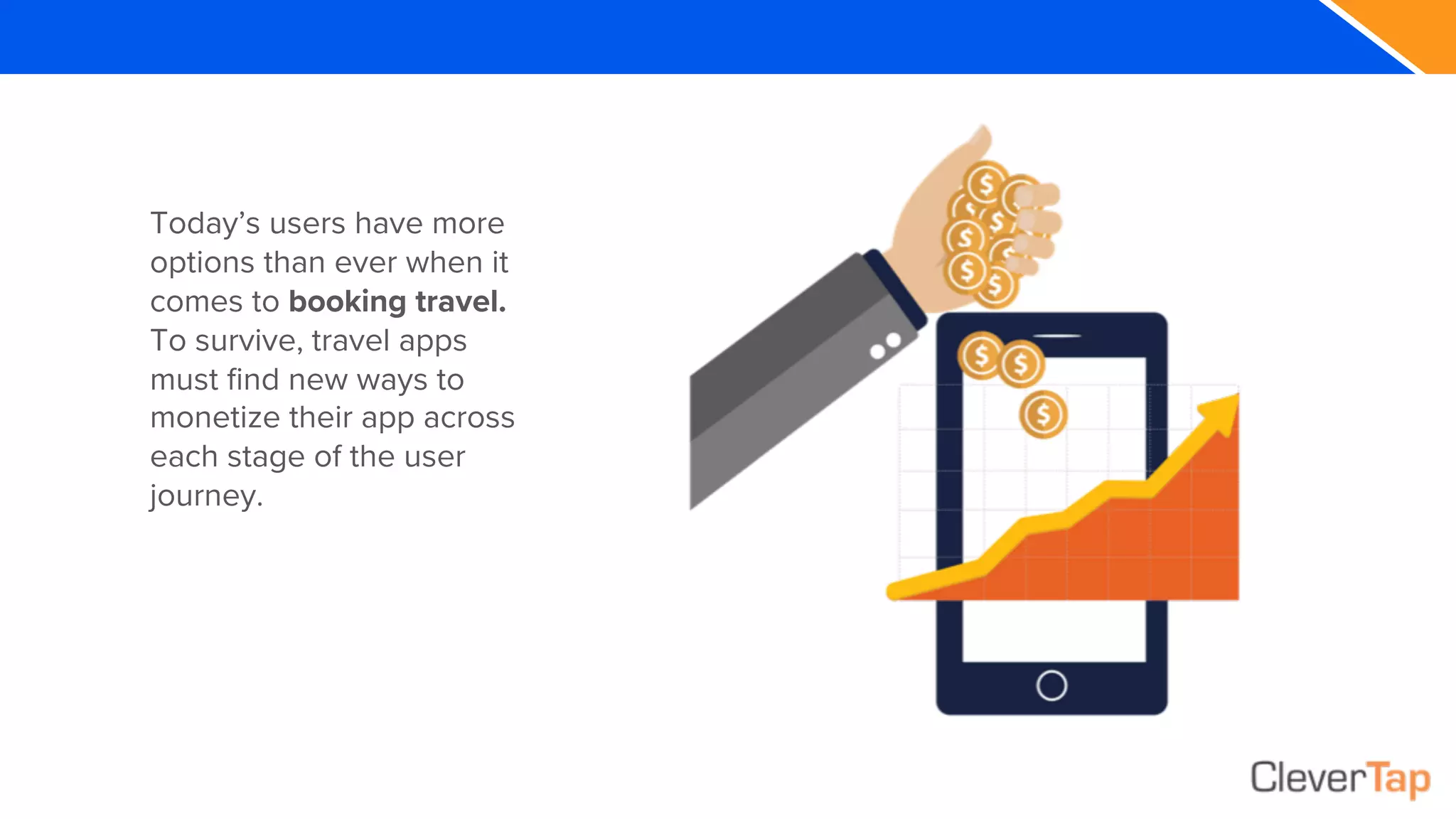 Today’s users have more
options than ever when it
comes to booking travel.
To survive, travel apps
must find new ways to
monetize their app across
each stage of the user
journey.
 