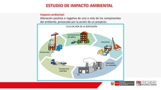 ESTUDIO DE IMPACTO AMBIENTAL
Impacto ambiental:
Alteración positiva o negativa de uno o más de los componentes
del ambiente, provocada por la acción de un proyecto.
 