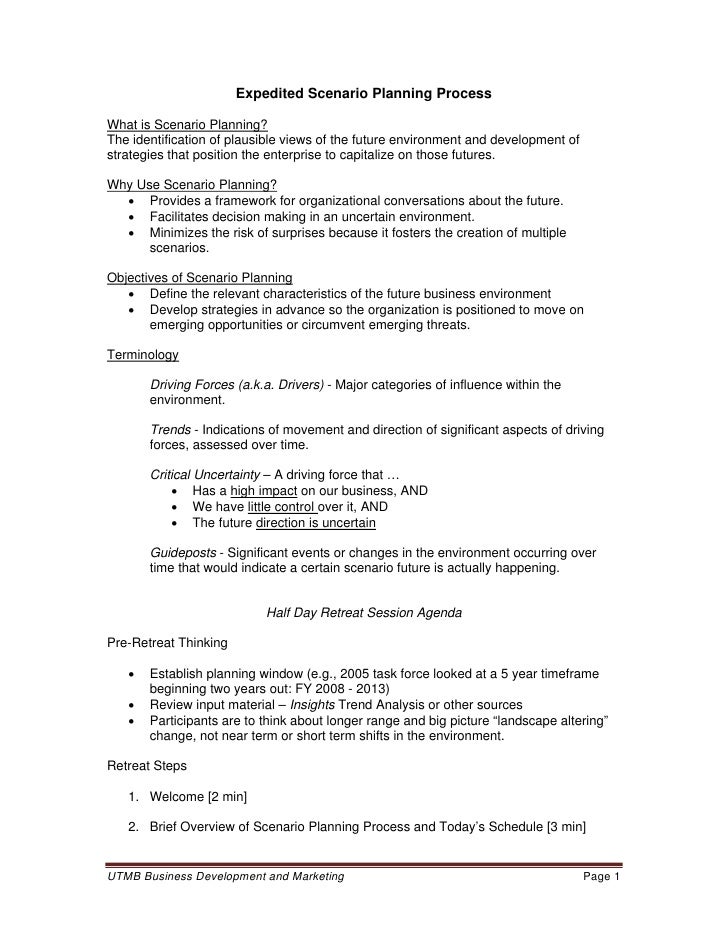 Expedited Scenario Planning Process Expedited Scenario Planning Process