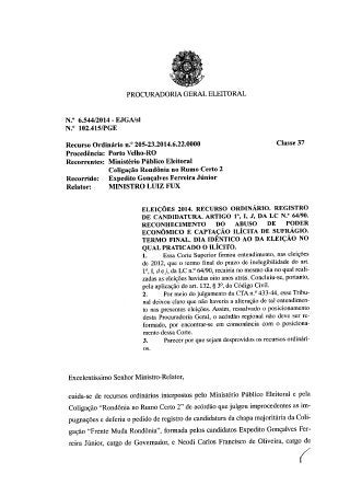 Procuradoria Geral Eleitoral reconhece elegibilidade de Expedito Junior