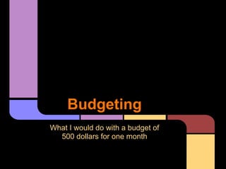 Budgeting
What I would do with a budget of
500 dollars for one month
 