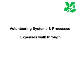 Volunteering Systems & Processes
Expenses walk through
 