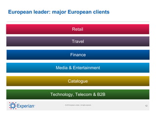 European leader: major European clients  Retail Travel Finance One more One more Media & Entertainment Catalogue Technology, Telecom & B2B 