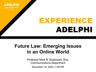 Future Law: Emerging Issues
in an Online World
Professor Mark B. Grabowski, Esq.
Communications Department
November 19, 2020 | 1:00 PM
 