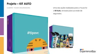 Projeto – KIT AUTO
Uma das ações realizadas para a Youse foi
o Kit Auto, enviado para sua rede de
segurados.
CLIENTE: YOUSE SEGURADORA
 
