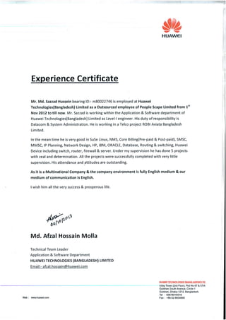 Experience certificate_Huawei