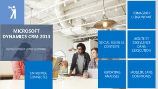 REIMAGINER
L’ERGONOMIE

MICROSOFT
DYNAMICS CRM 2013
REVOLUTIONNER VOTRE QUOTIDIEN

ENTREPRISE
CONNECTEE

SOCIAL SELON LE
SOCIAL CRM
CONTEXTE

AGILITE ET
EXCELLENCE
DANS
L’EXECUTION

REPORTING
ANALYSES

MOBILITE SANS
COMPROMIS

 