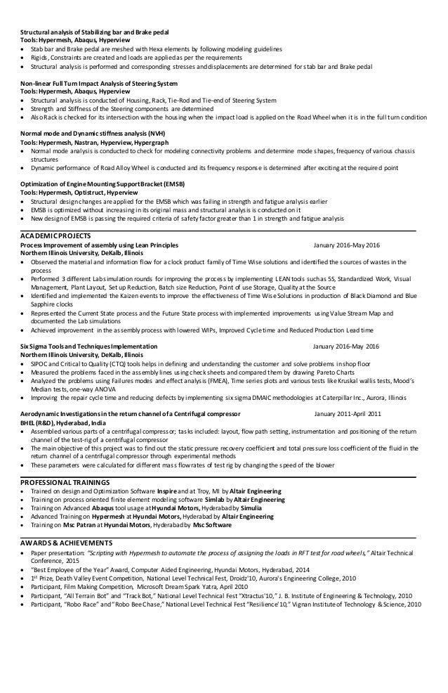 experienced cae fea engineer resume