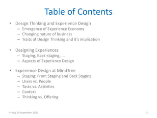 Experience design and design thinking | PPTX