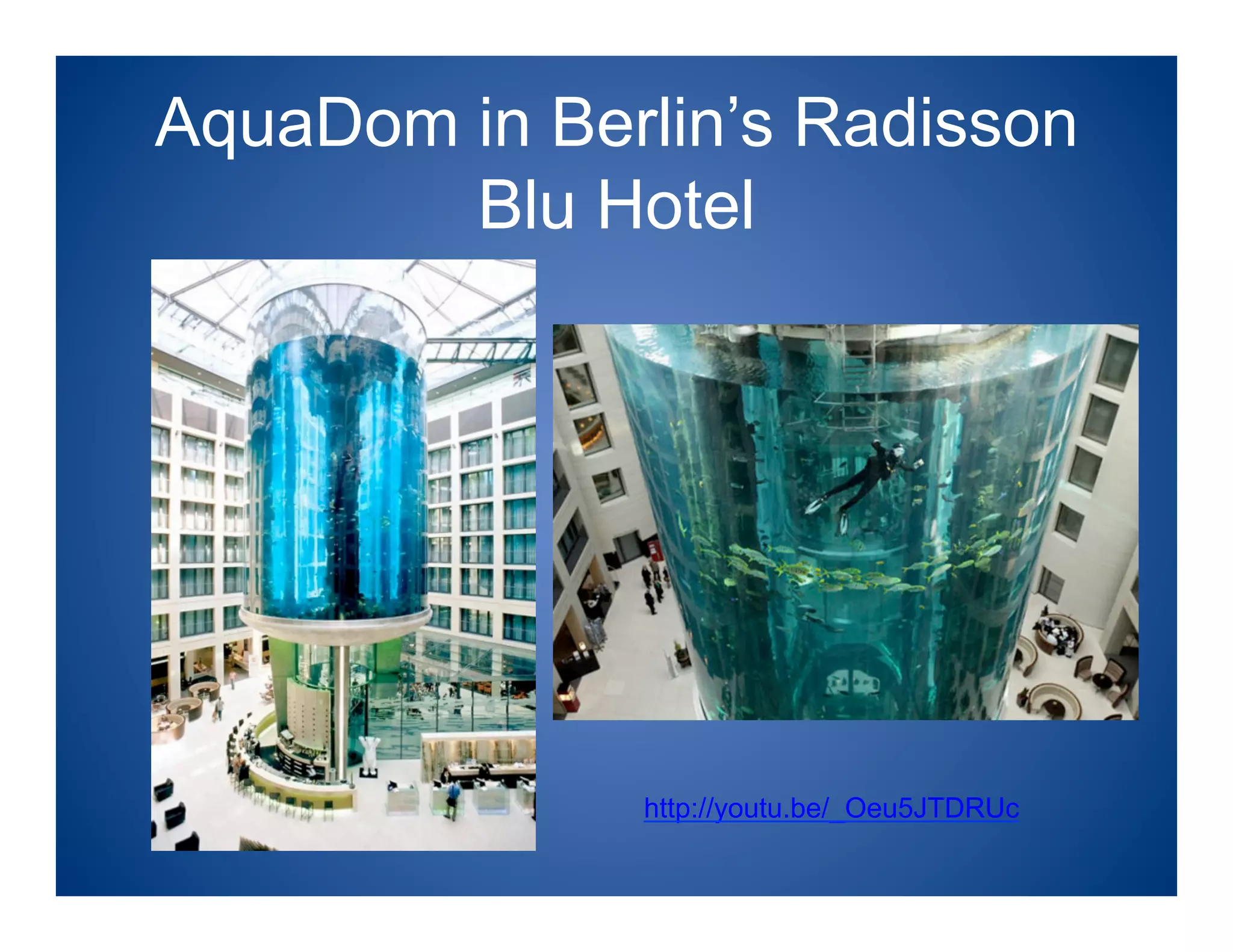 AquaDom in Berlin’s Radisson
Blu Hotel

http://youtu.be/_Oeu5JTDRUc

 